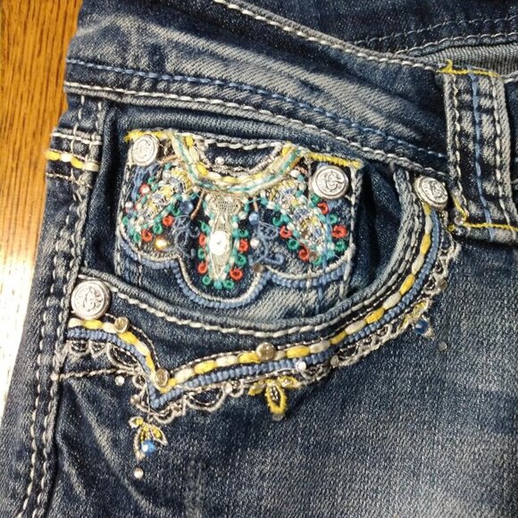 Women's Grace Easy Fit Jeans Floral Embroidery pockets Size 28-Embellished - Picture 8 of 13